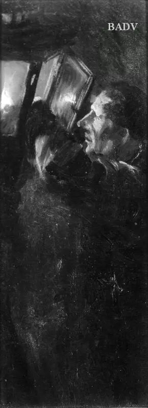 Мужчина зажигающий фонарь - Адольф фон Мензель