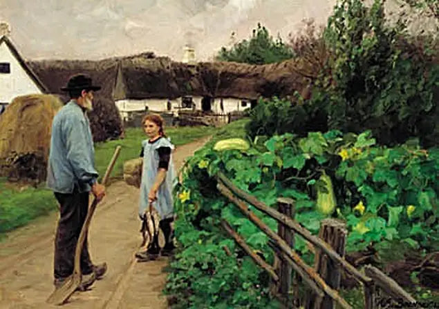 Мужчина и девочка разговаривают на дороге. - H. A. Brendekilde