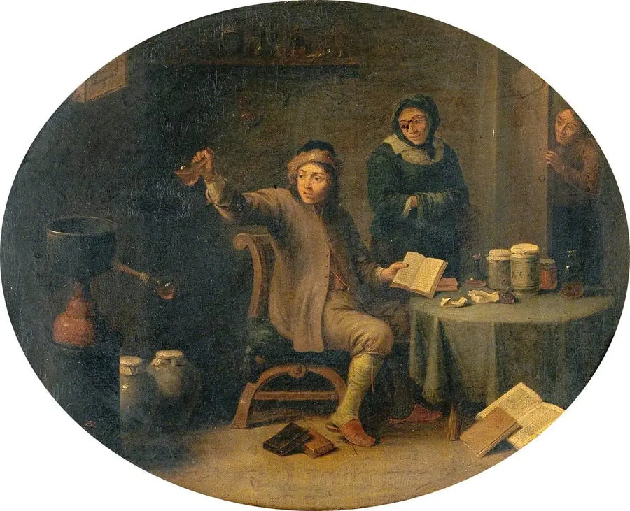 Мужчина, осматривающий флакон с мочой - Давид Тенирс-младший