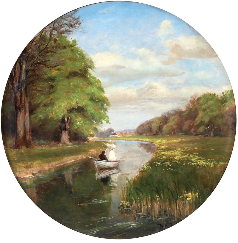 Молодая пара в лодке на реке Одэнсе Å. - H. A. Brendekilde