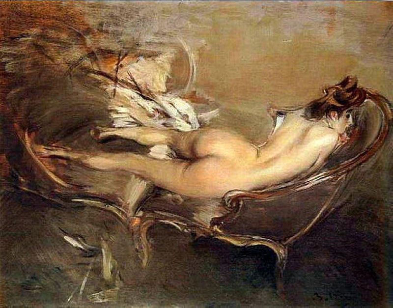 Обнажённая женщина, лежащая на диване-лежанке - Giovanni Boldini