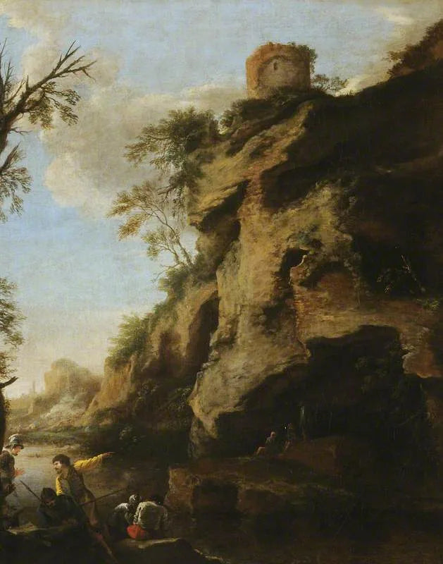 Une côte rocheuse, avec des soldats étudiant un plan - Salvator Rosa image 1 tableau peint à l’huile sur toile