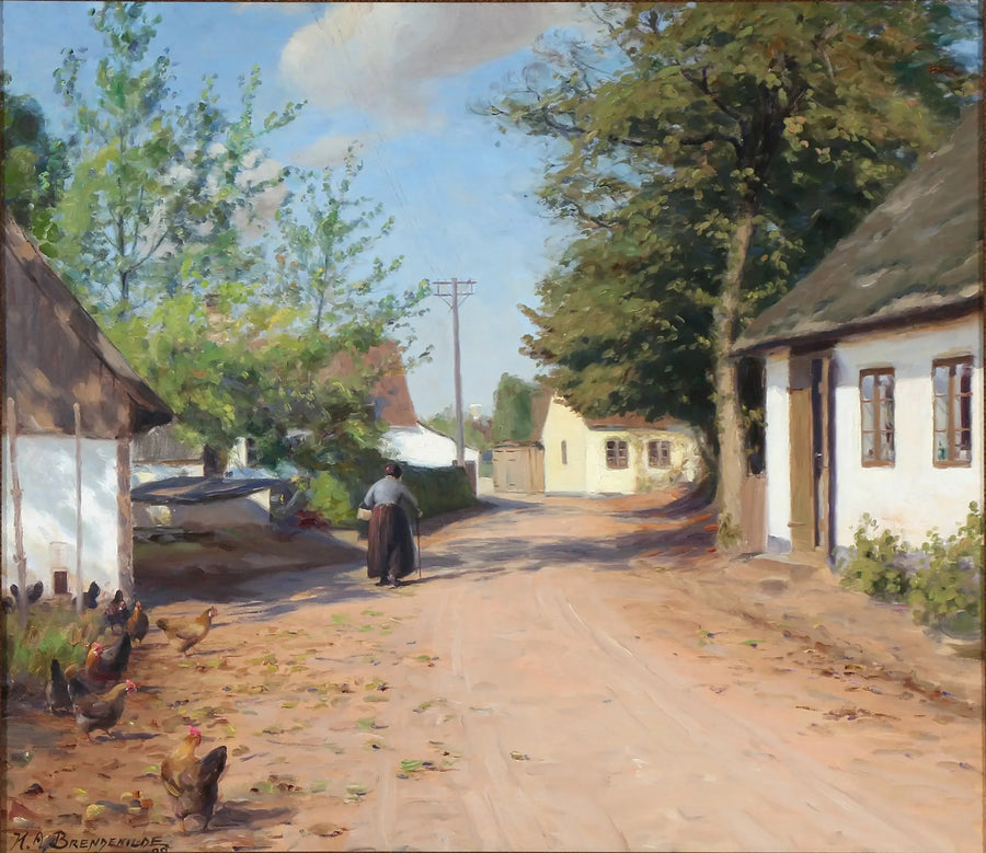 Пожилая женщина на улице деревни - H. A. Brendekilde