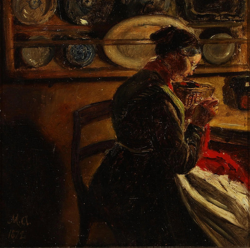 Женщина, которая вяжет в кухне. - Michael Peter Ancher
