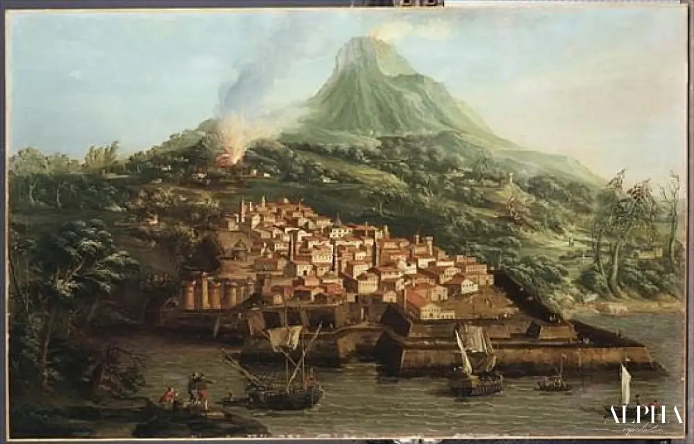 Une île volcanique avec un port et des navires - Giovanni Antonio Canal - Reproductions de tableaux et peintures haut de gamme