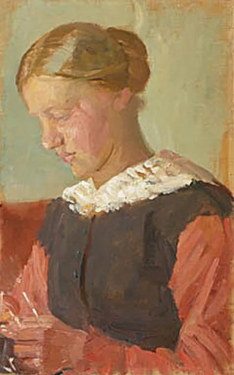 Молодая женщина, сидящая, с поднятыми волосами. - Anna Ancher