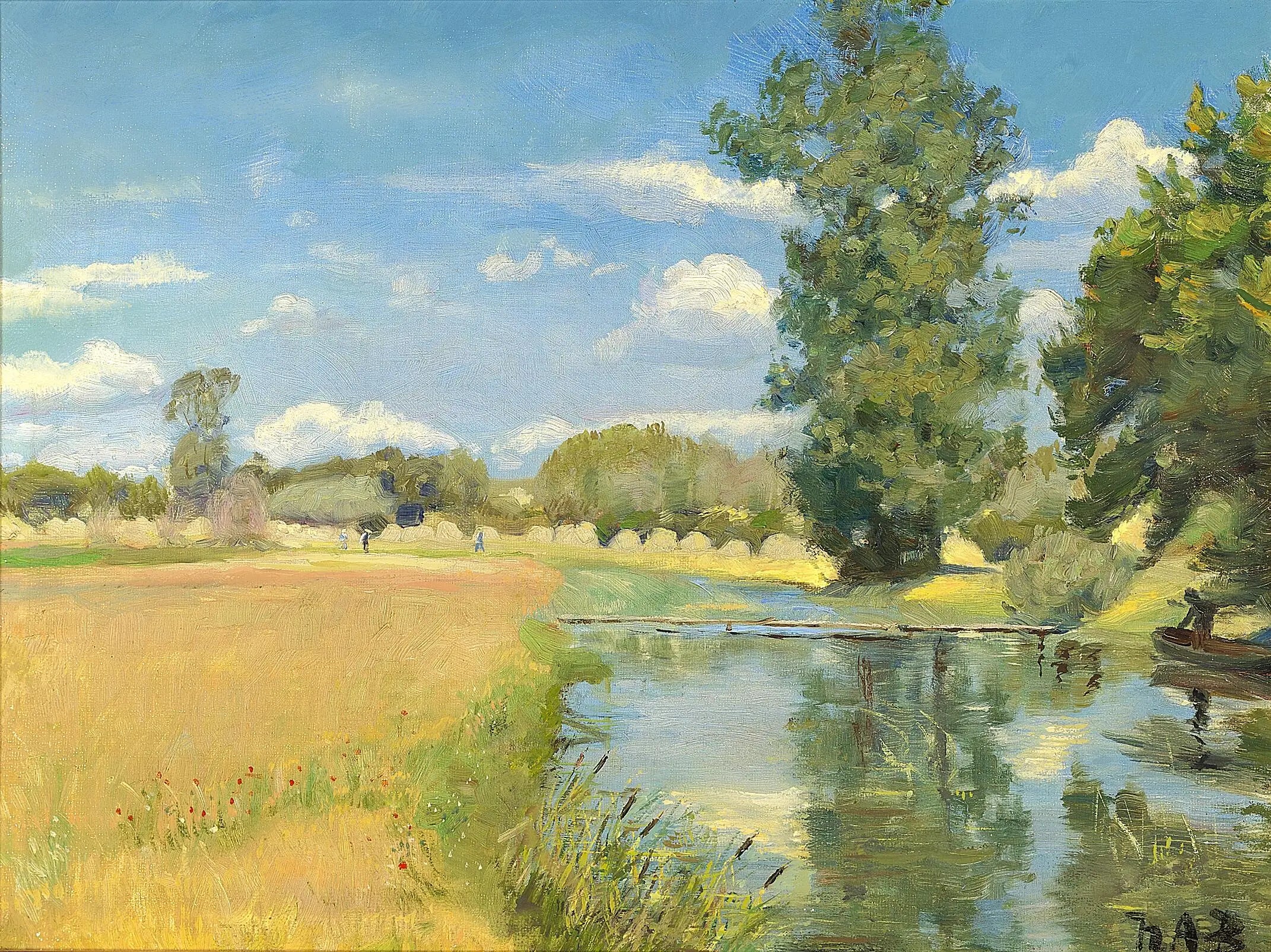 Une rivière traversant un paysage au moment des récoltes. - H. A. Brendekilde - Alpha Reproduction