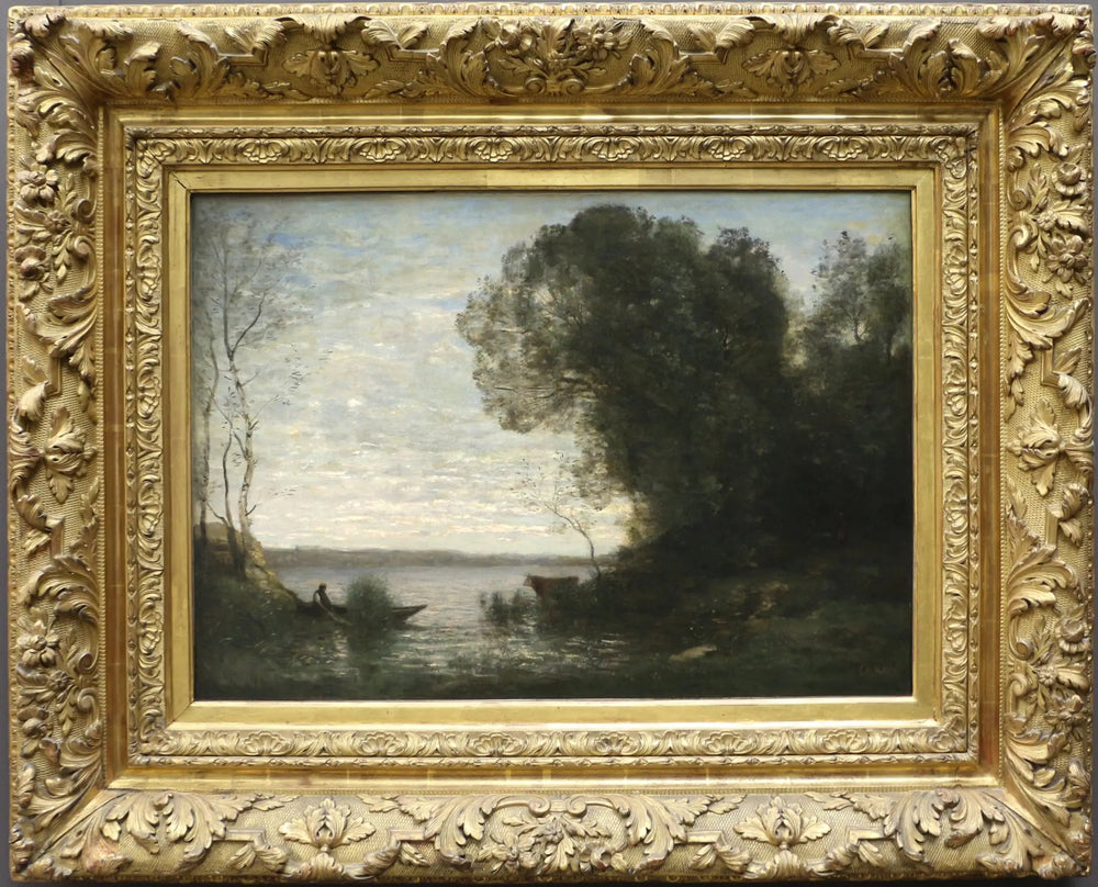 Une soirée. Batelier amarré - Jean-Baptiste Camille Corot image 1 copie peinte à la main à l’huile