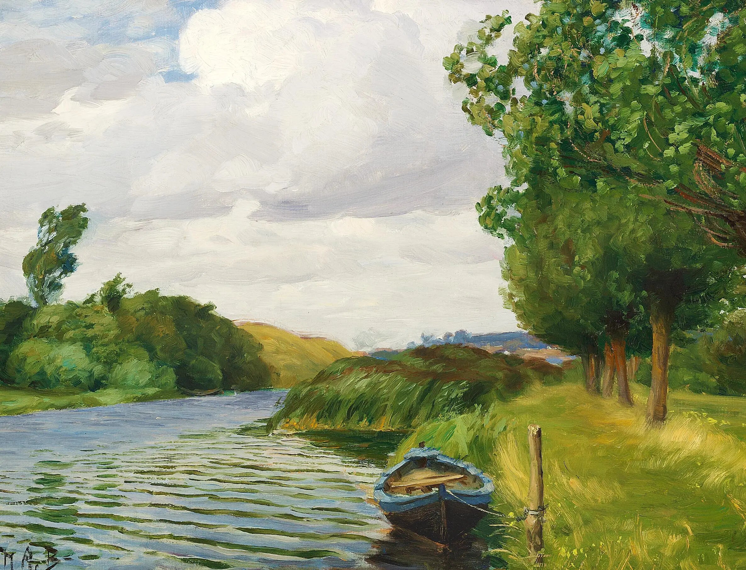 Une vue de la rivière à Odense avec un bateau. - H. A. Brendekilde - Alpha Reproduction