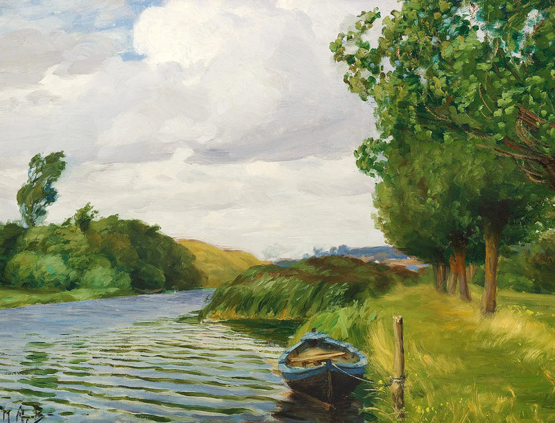 Вид на реку в Оденсе с лодкой. - Х. А. Брендекильде