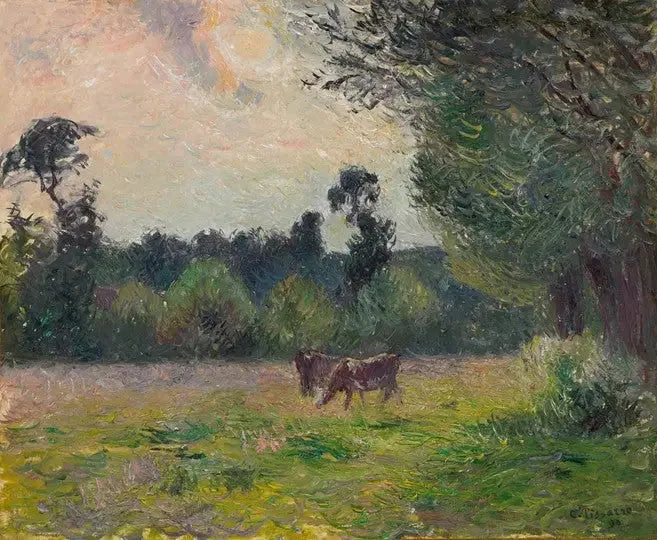 Коровы на лугу, закат - Камиль Писсарро