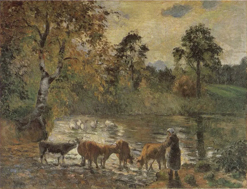 Коровы, поящиеся в пруду Монфука - Камиль Писсарро