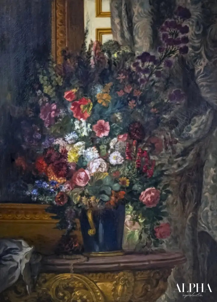 Vase avec des fleurs sur une console - Eugène Delacroix - Reproductions de tableaux et peintures haut de gamme