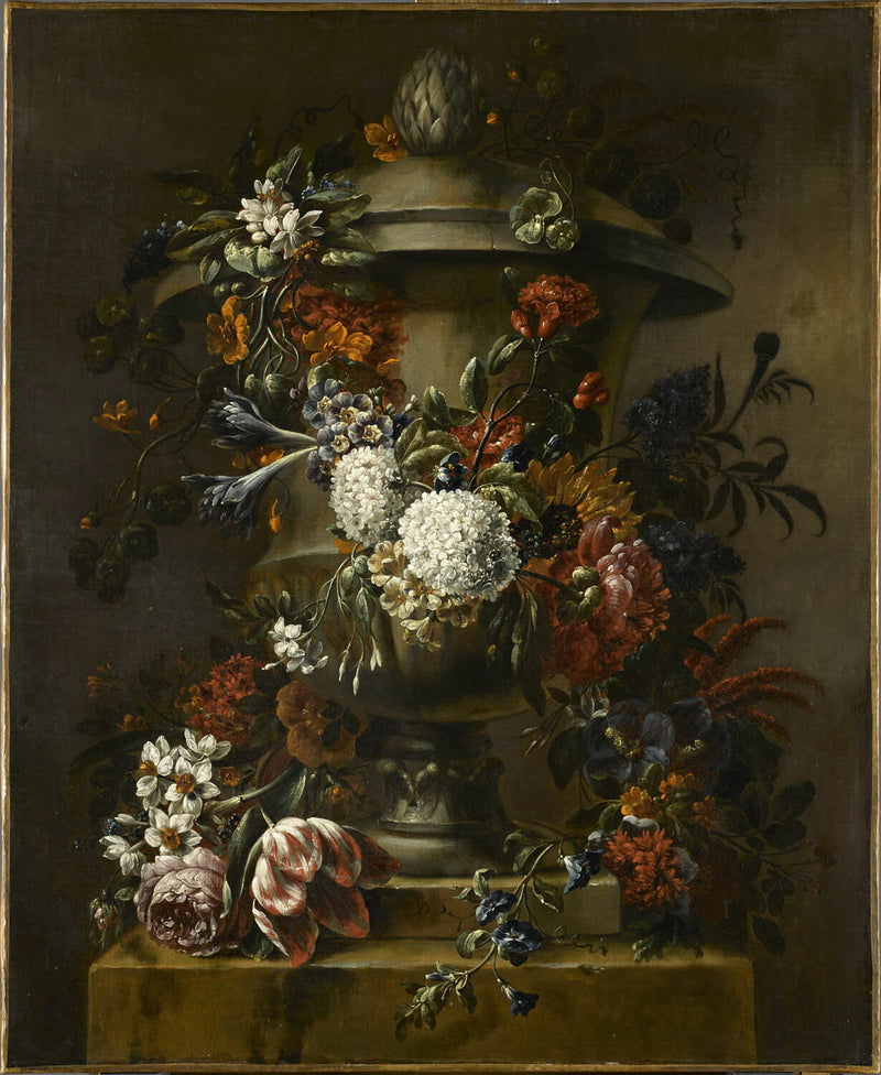 Vasque enguirlandée de fleurs - Artiste inconnu