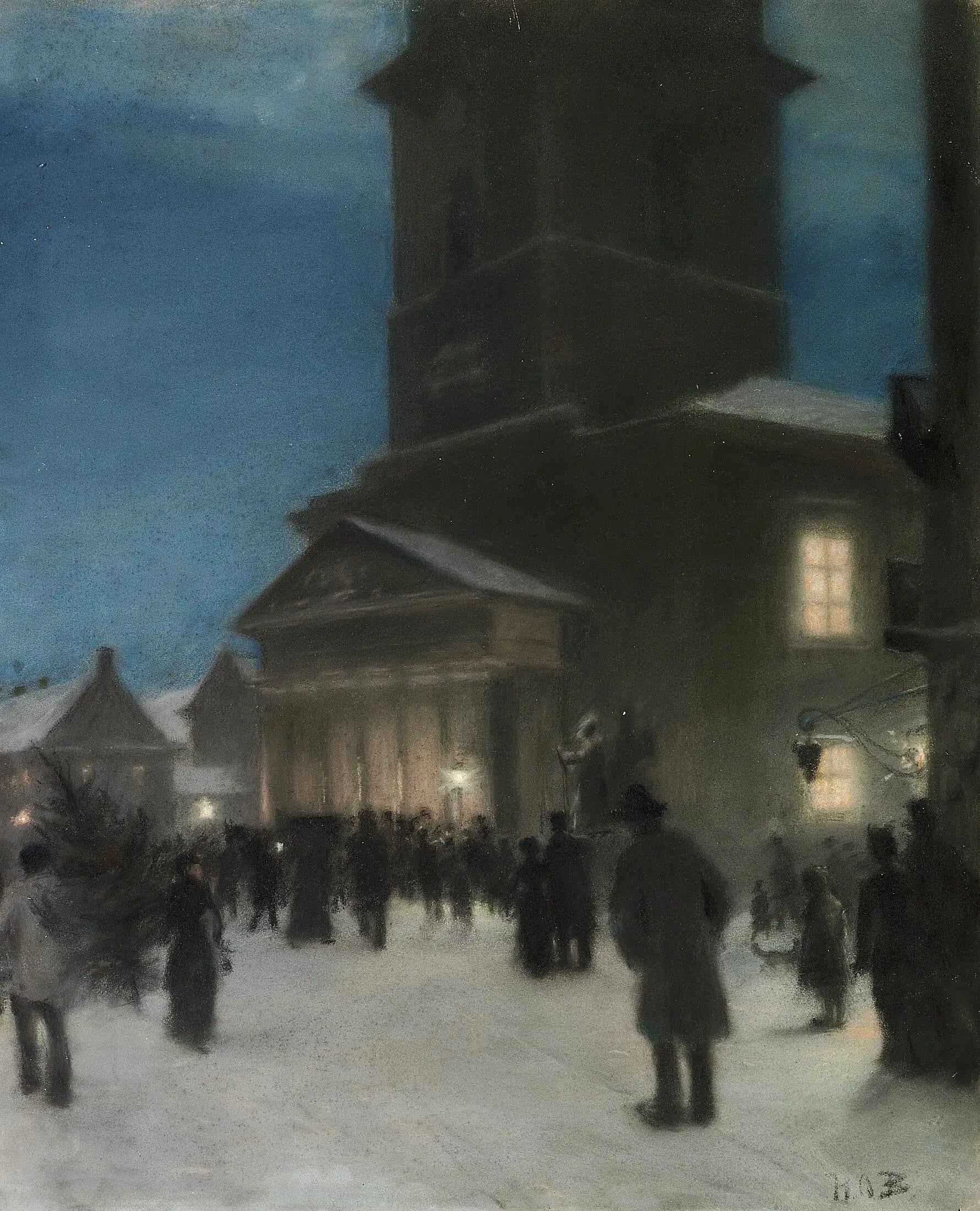 Veille de Noël devant l’église Notre-Dame (Vor Frue Kirke) à Copenhague. - H. A. Brendekilde - Alpha Reproduction