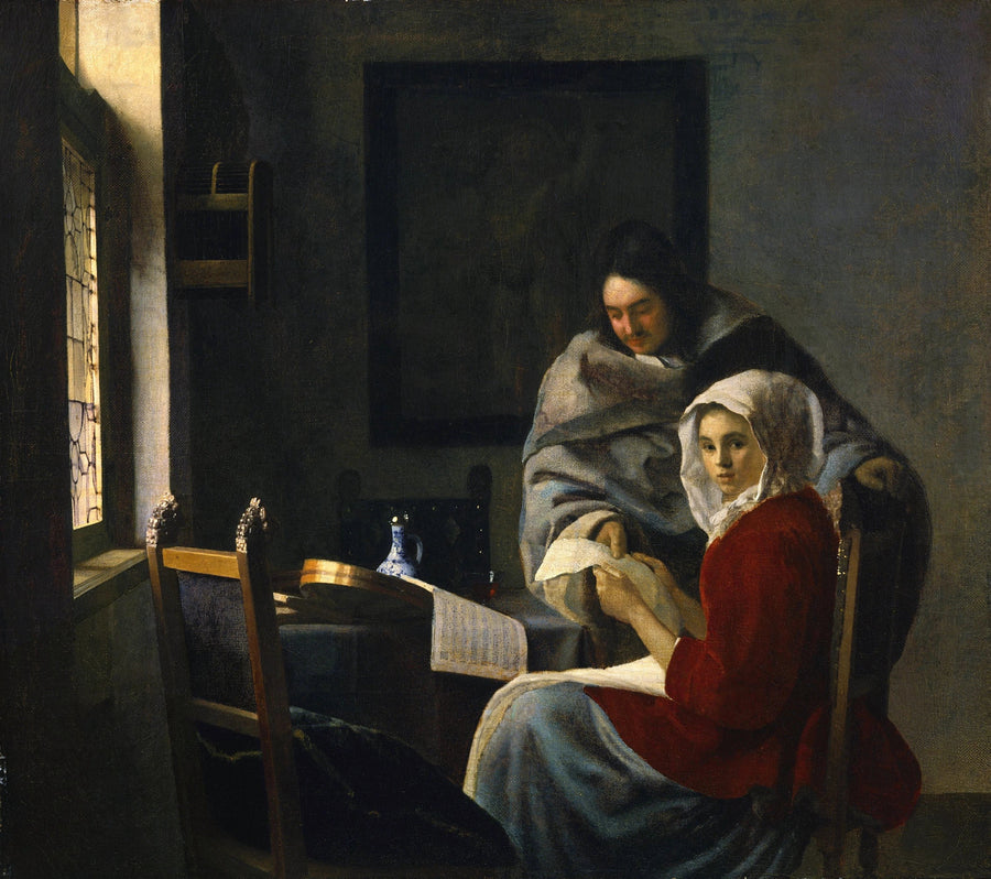 La Leçon de musique interrompue de Vermeer – reproduction peinture à l’huile sur toile