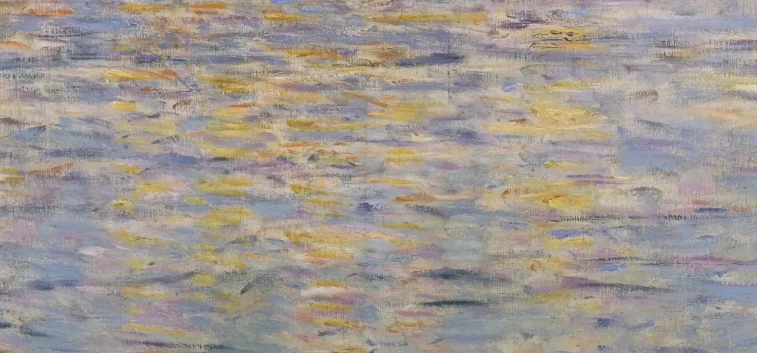 Détail des reflets jaunes, bleus et mauves sur la Seine à Vétheuil