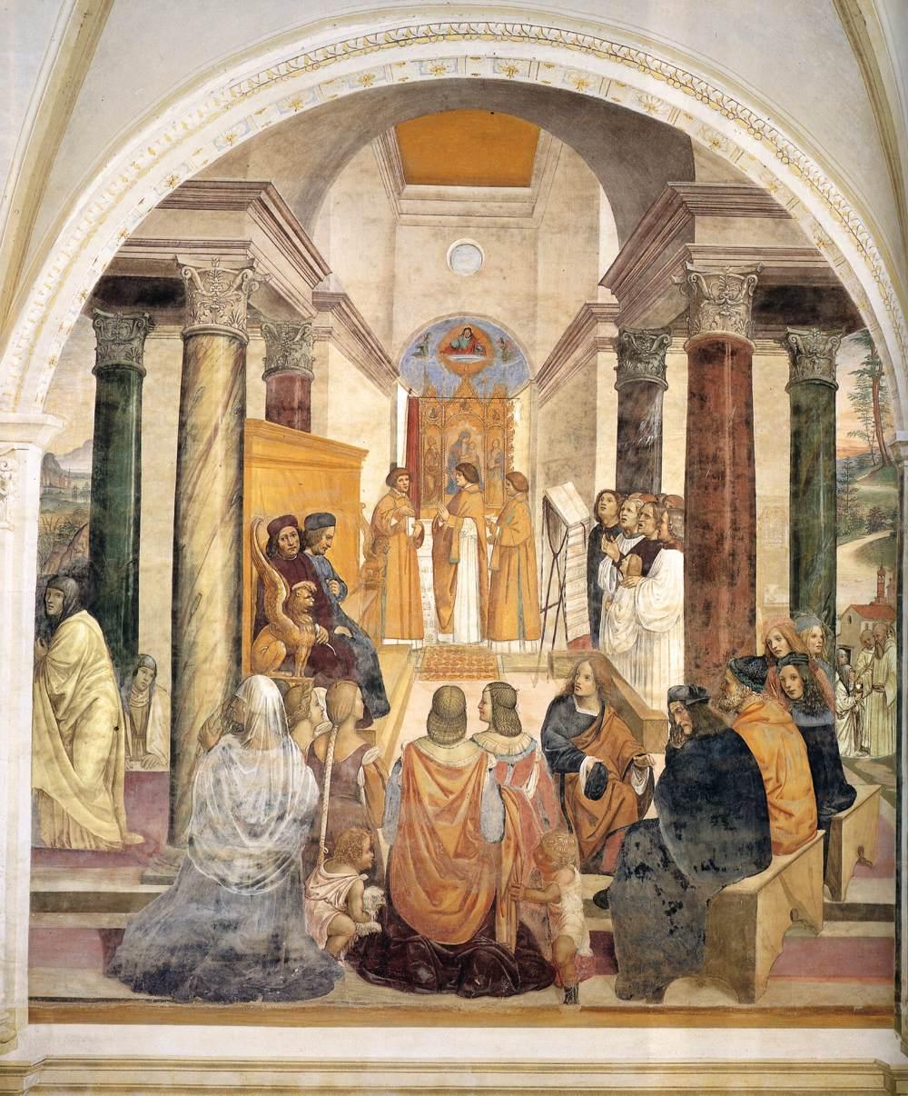 Vie de saint Benoît scène 33 : Benoît accorde l’absolution posthume à deux religieuses - Il Sodoma (Giovanni Antonio