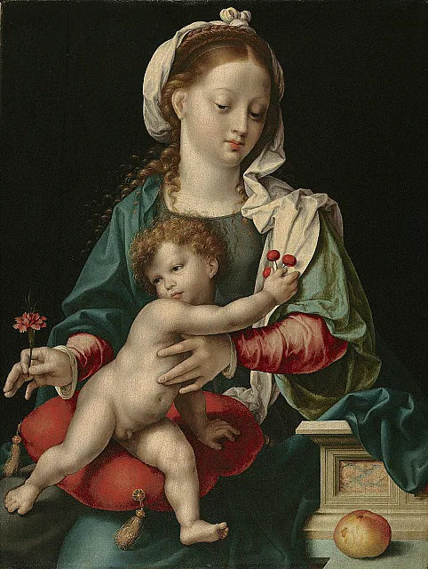 Дева Мария с младенцем и гвоздикой - Joos van Cleve