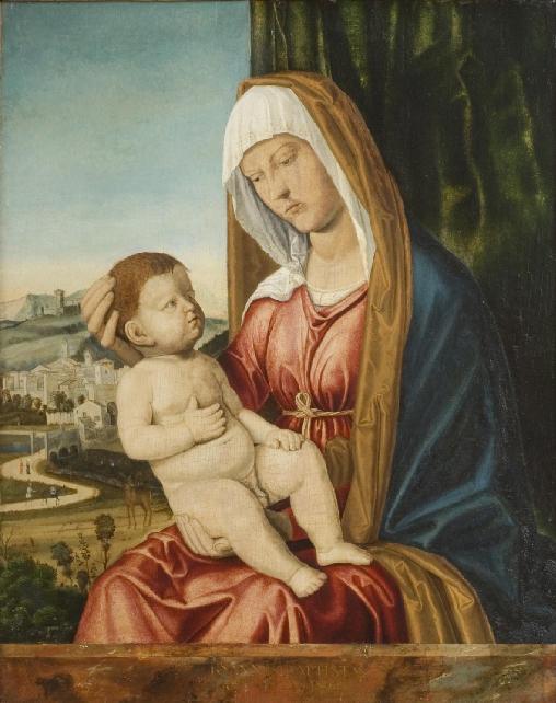 Дева Мария с младенцем перед пейзажем - Cima da Conegliano