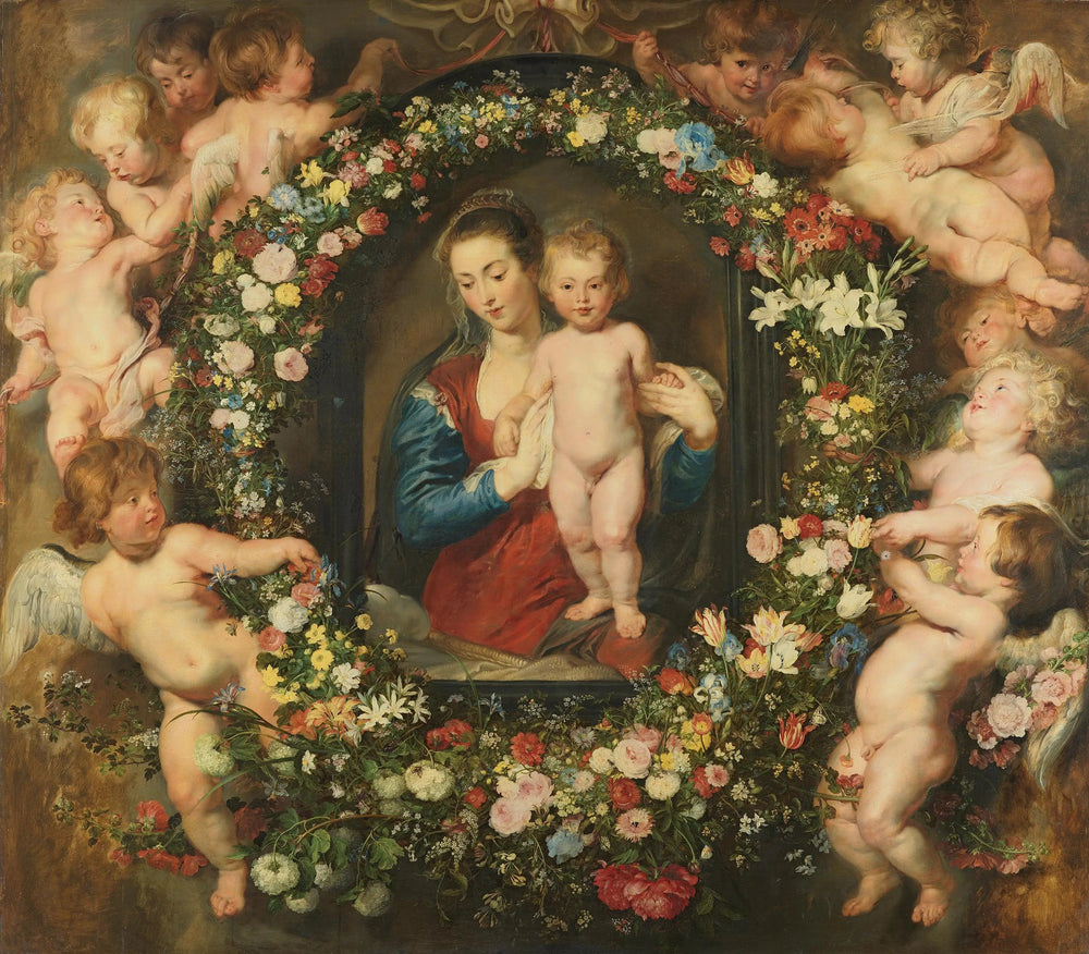 Vierge à l'Enfant entourée d'une guirlande de fleurs - Peter Paul Rubens image 1 tableau peint à l’huile sur toile
