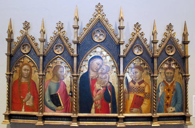 Vierge à l’Enfant avec saint Marie-Madeleine saint Jacques le Majeur saint Étienne et un évêque. - Allegretto Nuzi