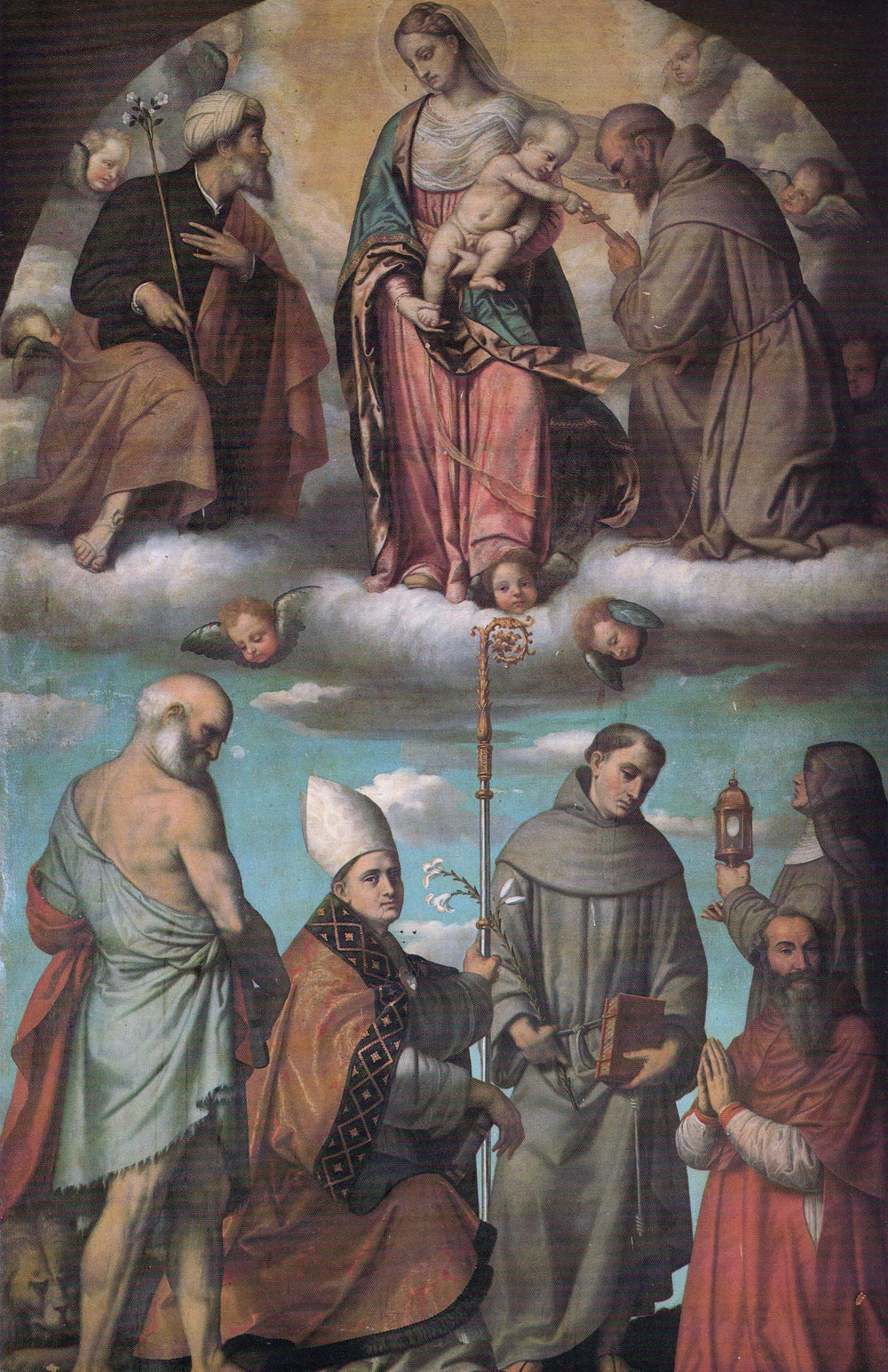 Vierge à l’Enfant en gloire avec les saints Joseph et François - Alessandro Bonvicino - Alpha Reproduction