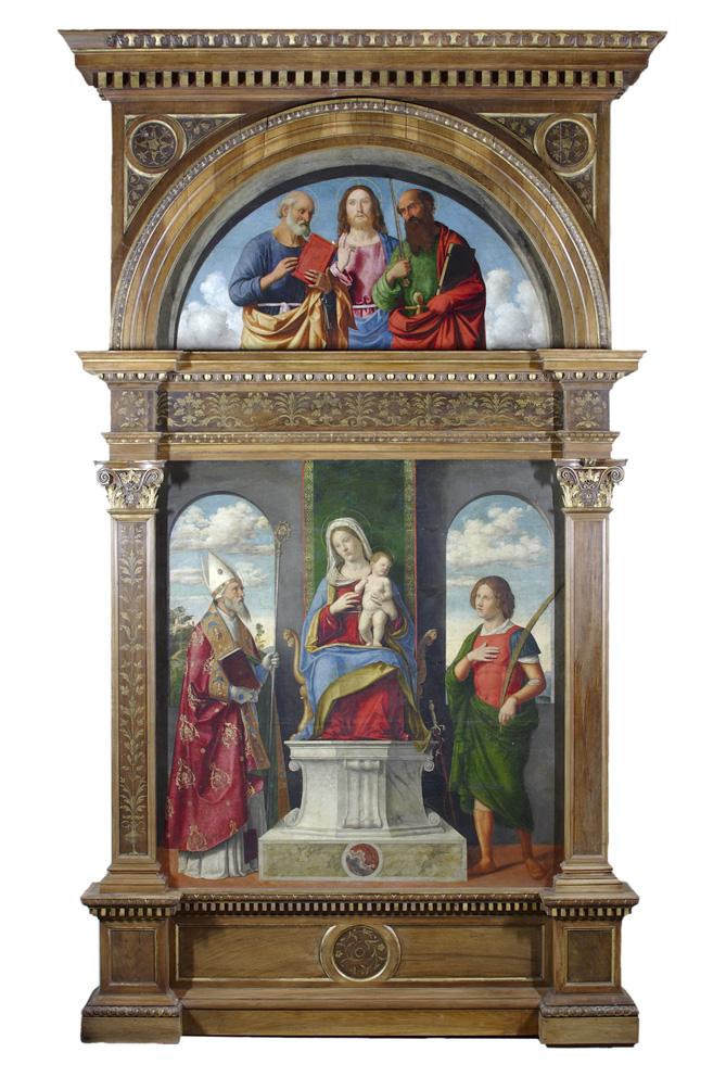 Дева с Младенцем, сидящая с святыми Денисом и Виктором - Cima da Conegliano