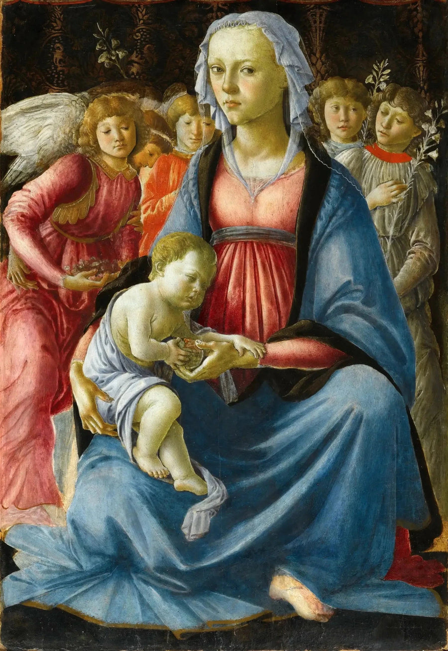 La Vierge et l’Enfant entourés de cinq anges de Botticelli, musée du Louvre – reproduction peinture à l’huile sur toile