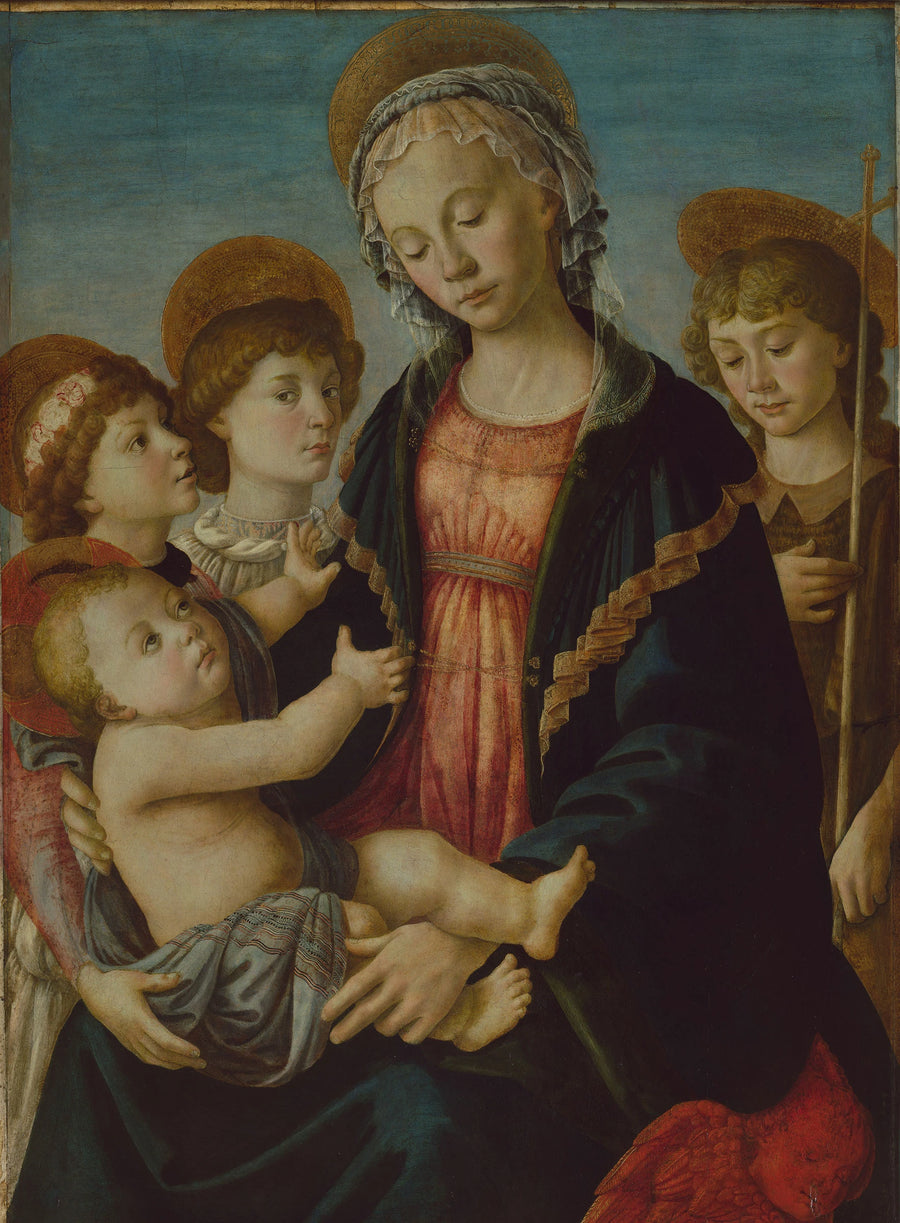 Vierge à l’Enfant avec le jeune saint Jean-Baptiste et deux anges de Botticelli, vers 1465-1470, Accademia – reproduction peinture à l’huile sur toile