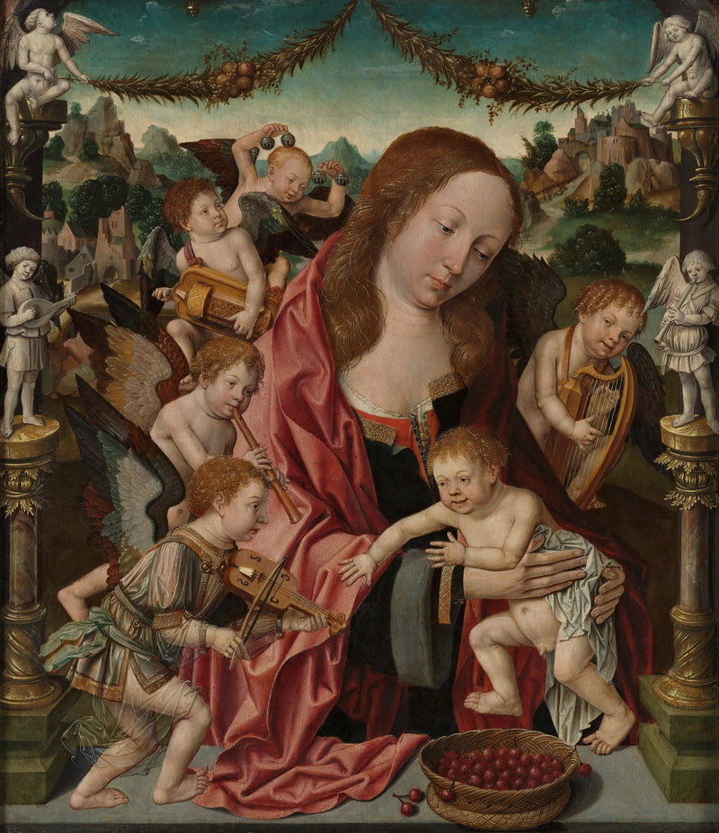 Дева и ребенок с музыкантами-ангелами - Jacob Cornelisz van Oostsanen