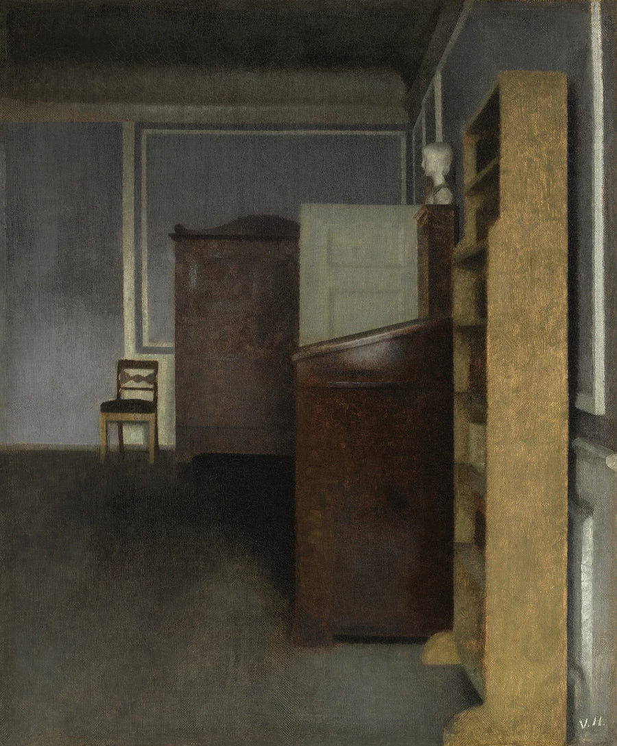 Salon avec bibliothèques et bureau - Vilhelm Hammershøi