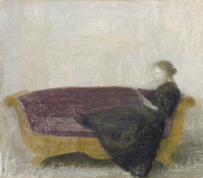 Femme lisant sur un canapé - Vilhelm Hammershøi