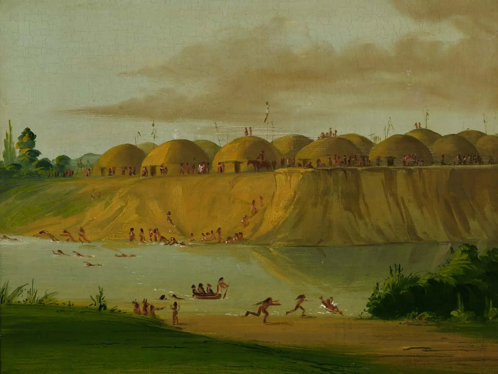 Village Hidatsa huttes recouvertes de terre sur la rivière Knife à 1810 milles au-dessus de Saint-Louis - George Catlin