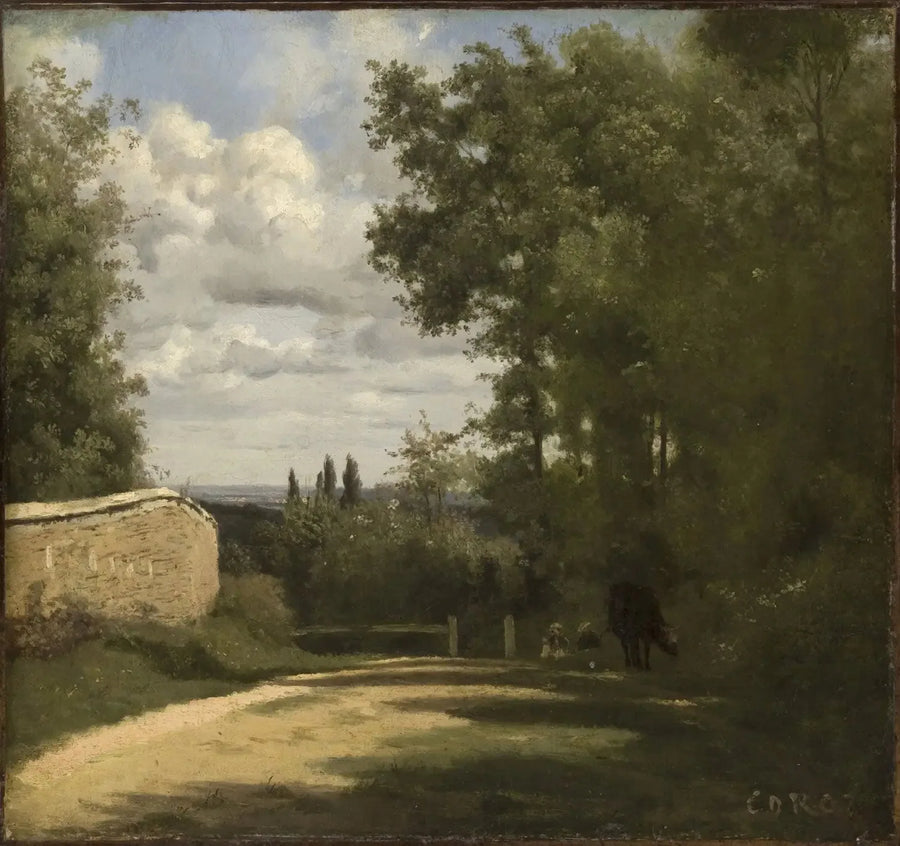 Виль-д’Авре, дорога, окаймленная стеной, ведущая к прудам - Жан-Батист Камиль Корот