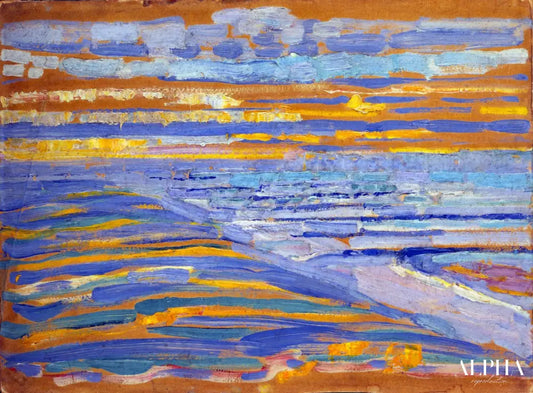 Vue depuis les dunes avec la plage et les jetées de Domburg - Mondrian - Reproductions de tableaux et peintures haut de gamme