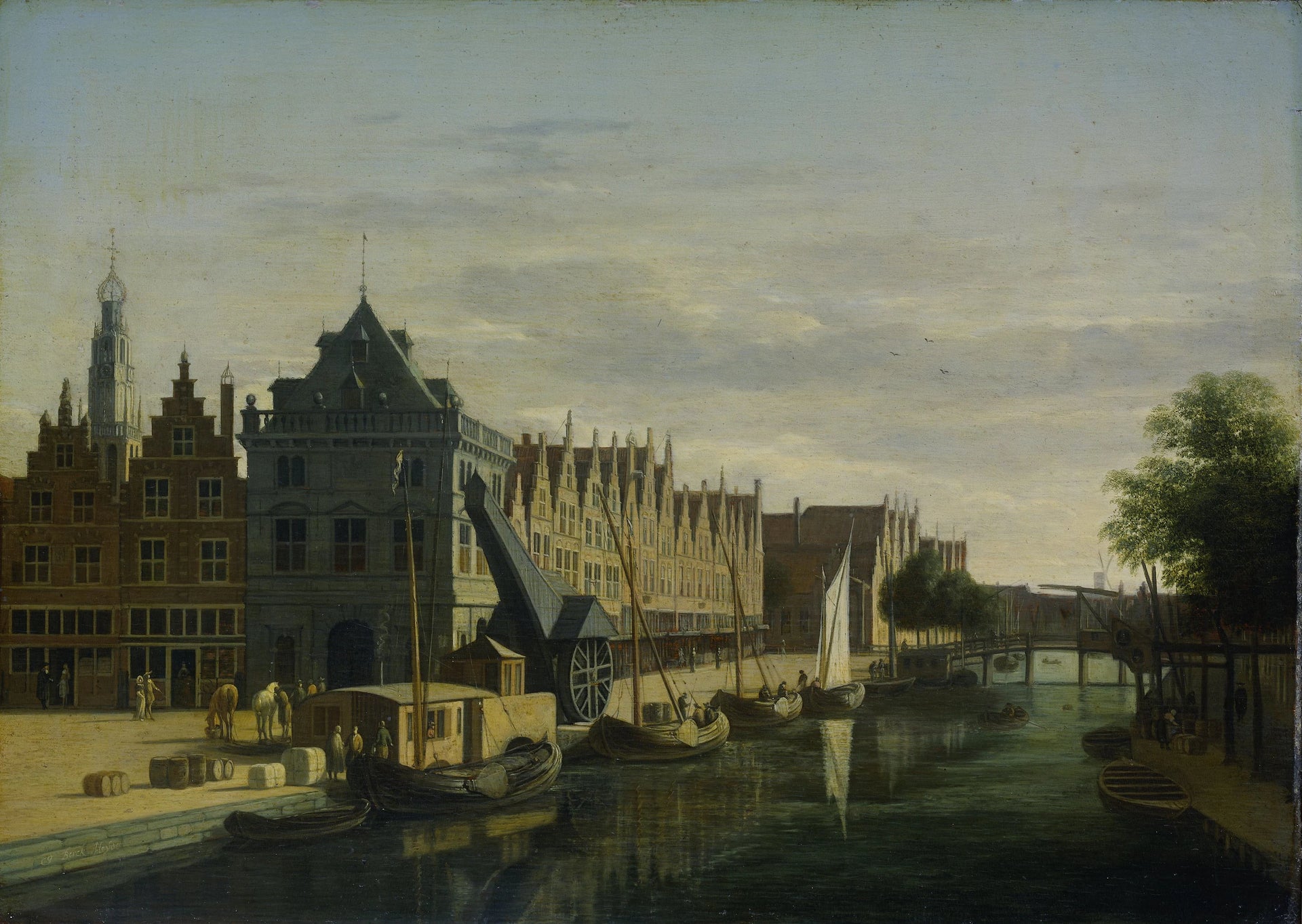 Le Waag et la grue au Spaarne à Haarlem - Gerrit Berckheyde
