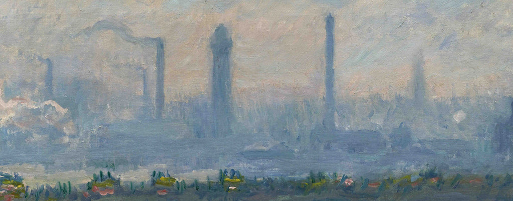 Détail des cheminées et des fumées dans Waterloo Bridge, temps gris W1561