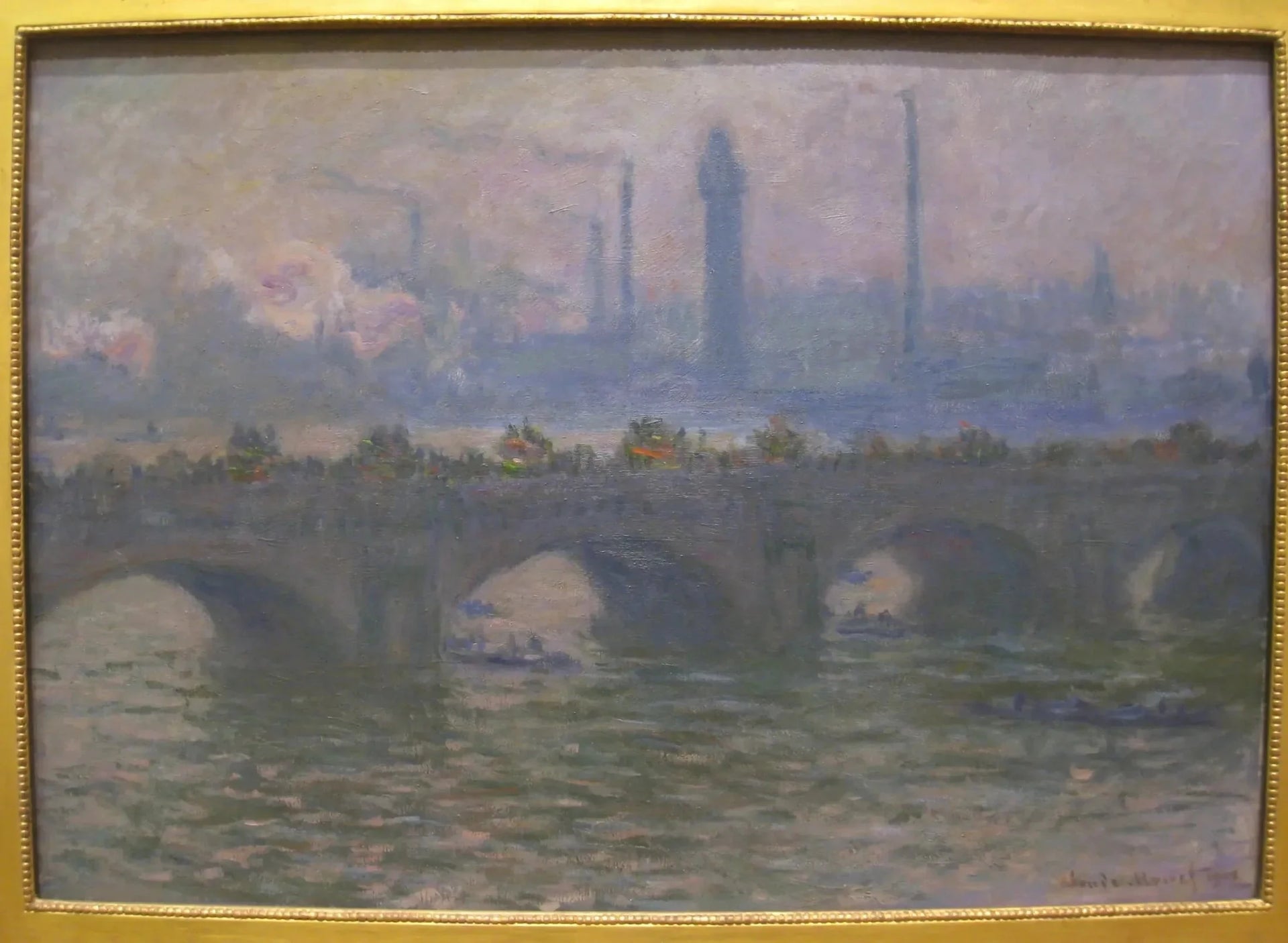 Waterloo Bridge de Claude Monet photographié dans son cadre au Worcester Art Museum