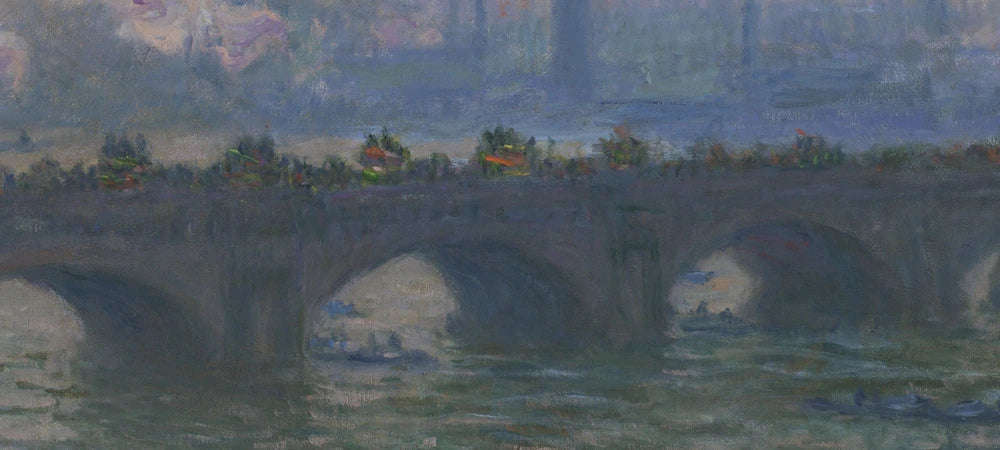 Détail du pont, de la circulation et des reflets dans Waterloo Bridge W1568 de Claude Monet
